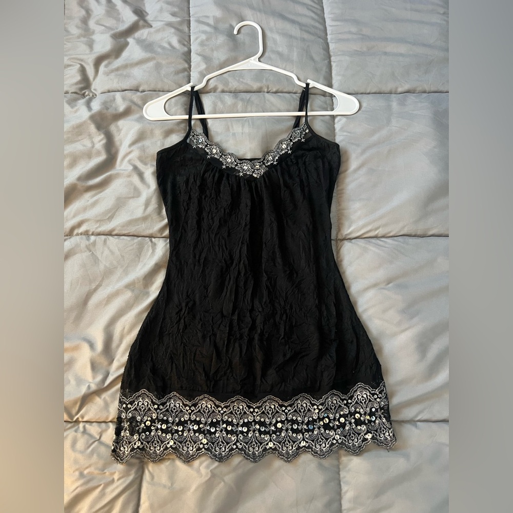 Weavers Black Camisole with White Embroidery